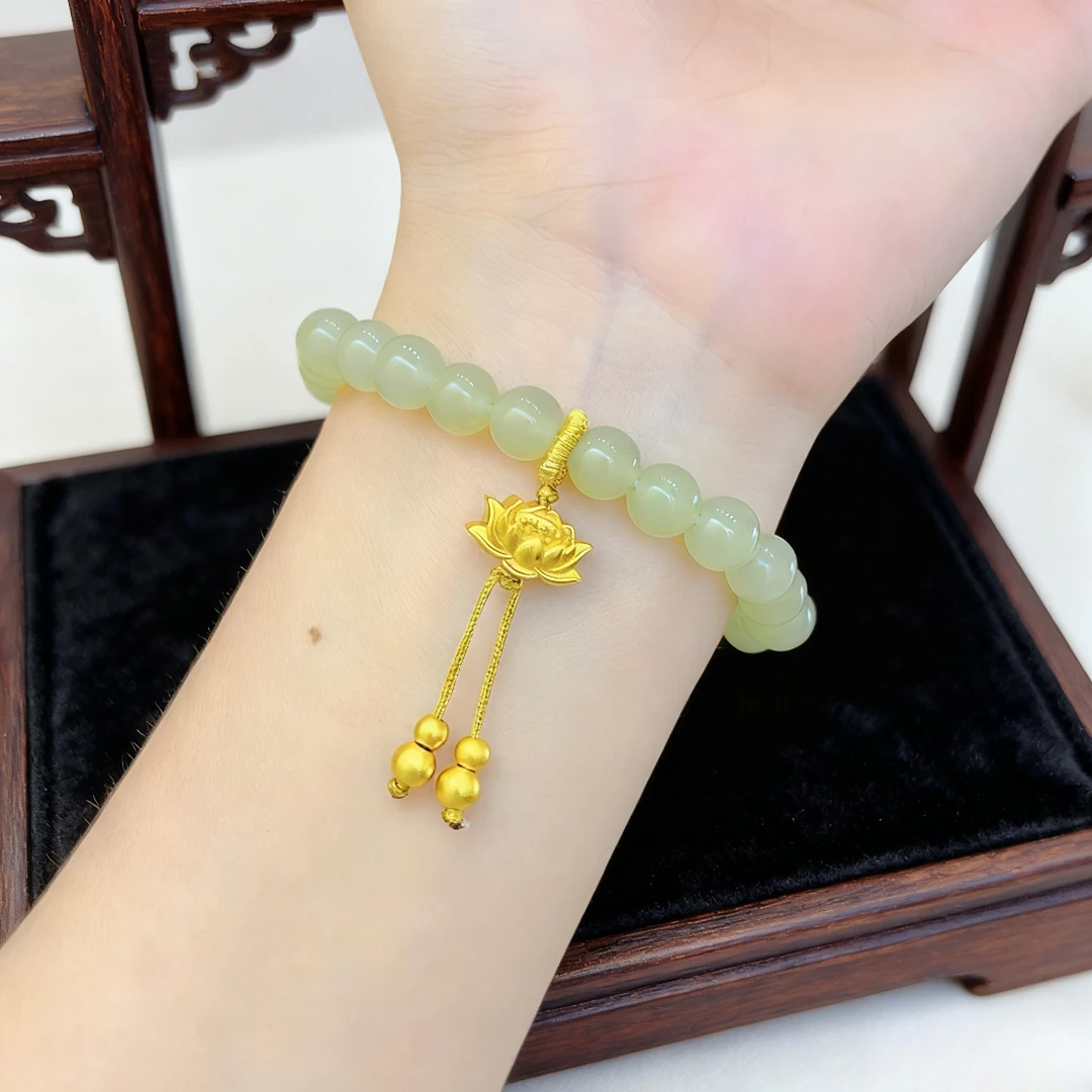 AJ-G3 浅绿珠串莲花手链 国风雅致设计 莲花吊坠