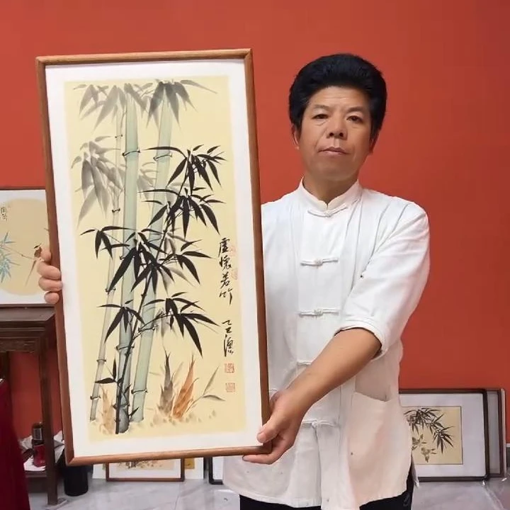 张富民作品/虚怀若竹（乌檀木实木框）（新版）/36*70cm左右