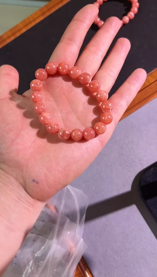 菱锰矿（红纹石）未镶嵌手串10.5mm+红纹（多样性发一）