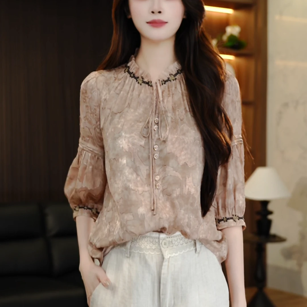 K250296-抢新夏季新款七分袖上新百搭显瘦透气舒适系带套头衫