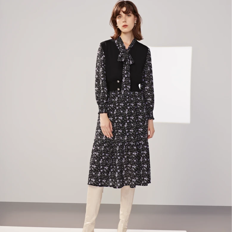 【品牌】商场同款新品可脱卸马甲两件套连衣裙N1910A24512