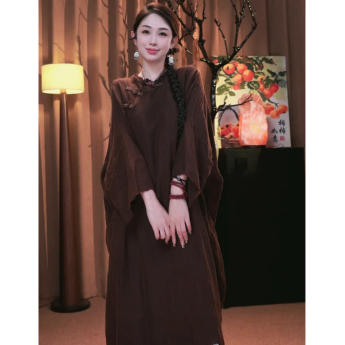 壹木亚麻大气宽松慵懒袍子