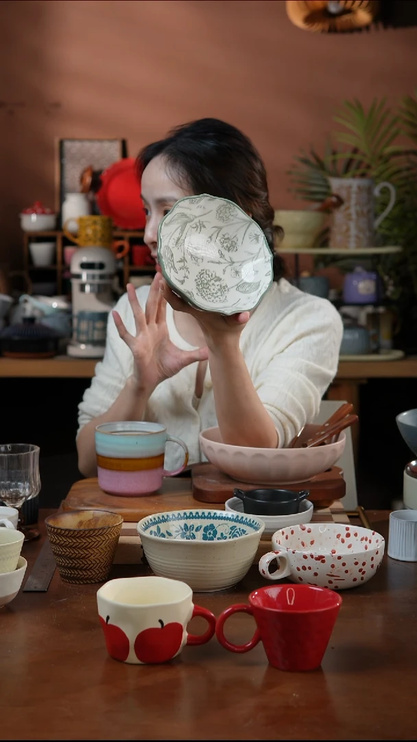 瓷片6英寸绿色印花花边碗 微瑕 凑满20发货