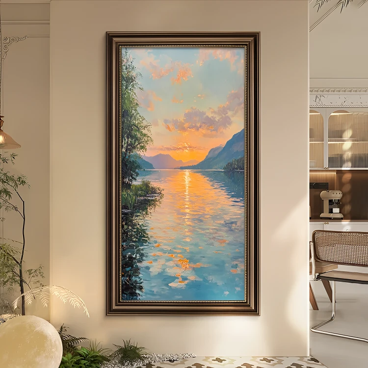 日出东方玄关装饰画2026新款走廊过道挂画风景壁画高级感复古油画