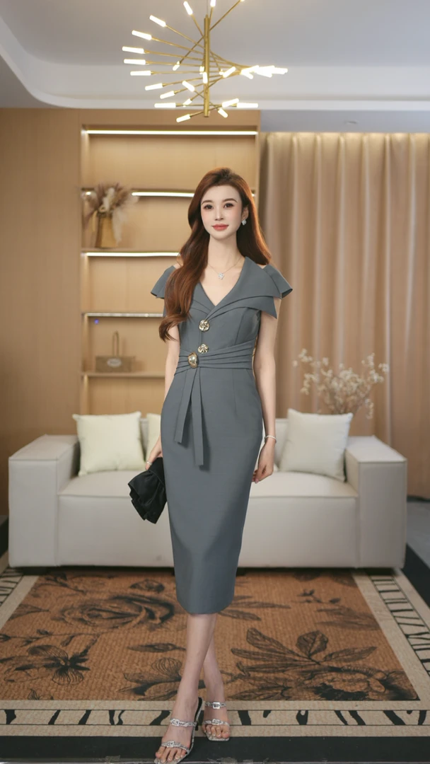 罗曼定制   原创设计款轻奢高级感中长款连衣裙