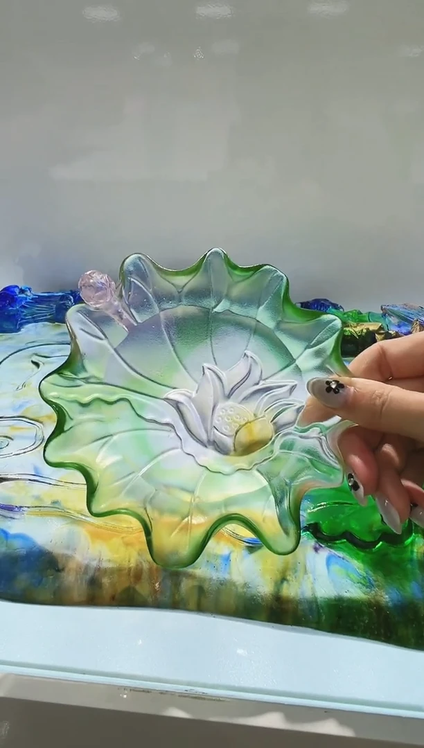 手工艺品琉璃古法琉璃小号荷花果盘