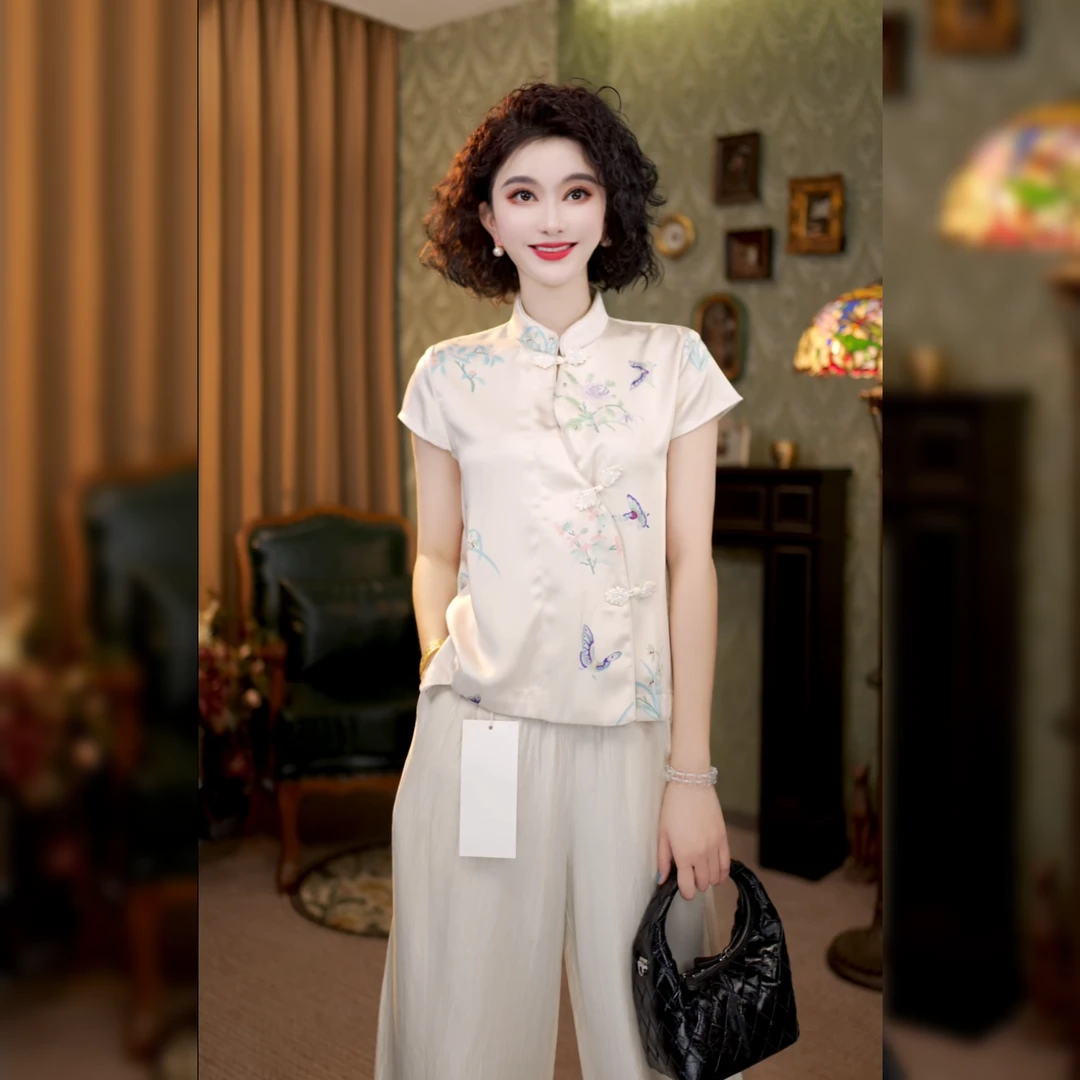 新中式立领扎染斜襟上衣2025春夏新轻薄上衣小衫G8321