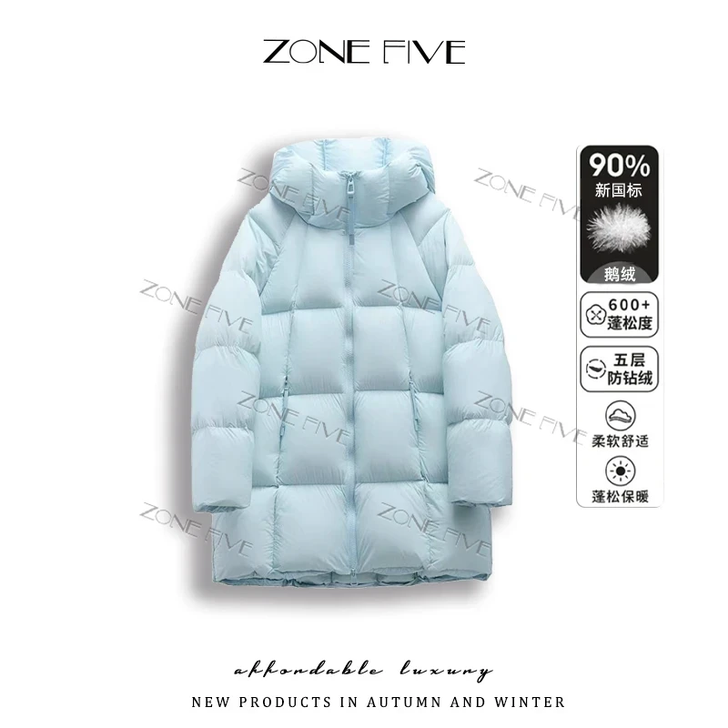 【xx]90鹅贝贝款拉链厚款连帽中长款羽绒服