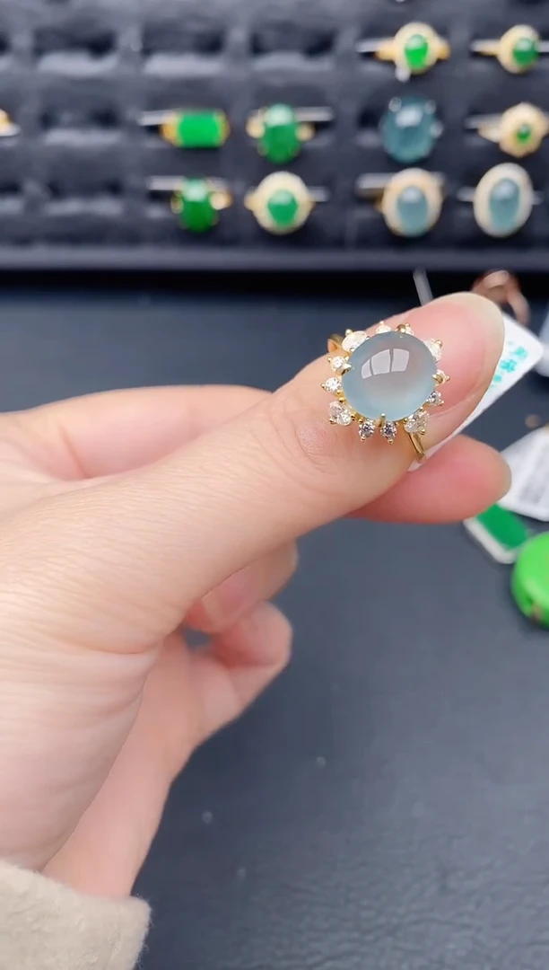 银S925镶嵌戒指翡翠天然a货翡翠332