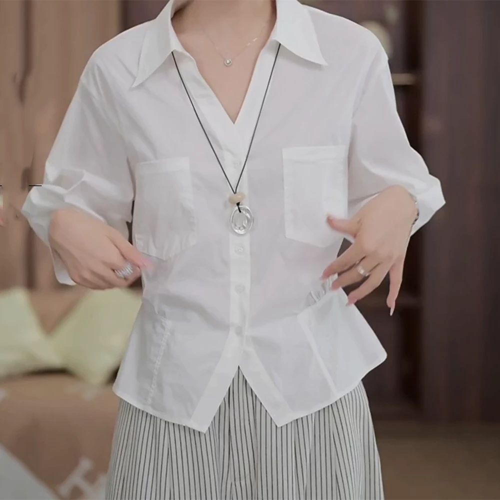 2025轻奢气质纯色短袖衬衫显瘦百搭上衣C5564