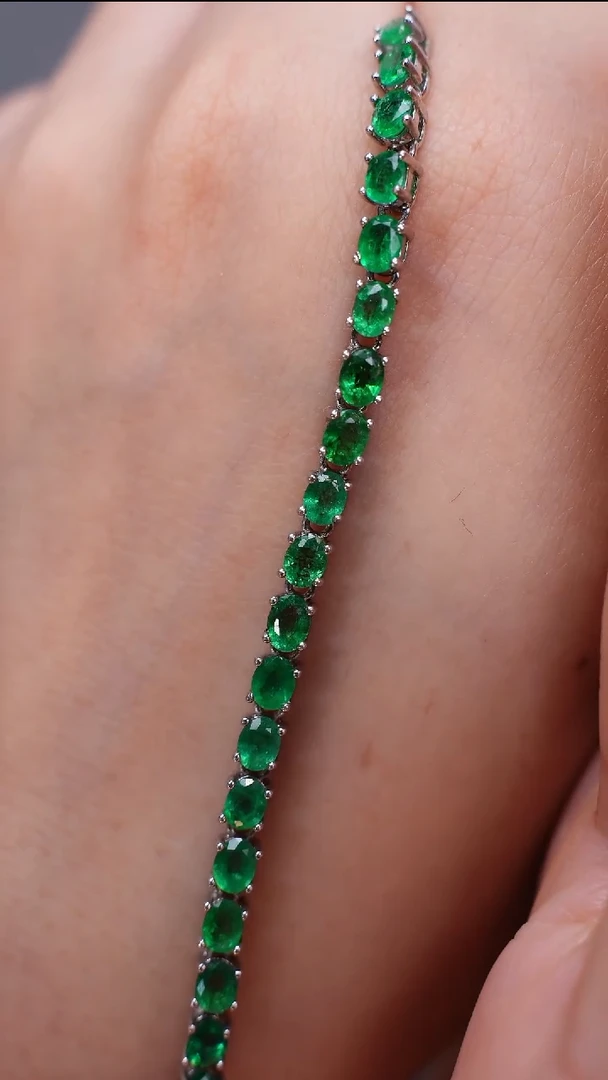 手链银S925镶嵌祖母绿手链