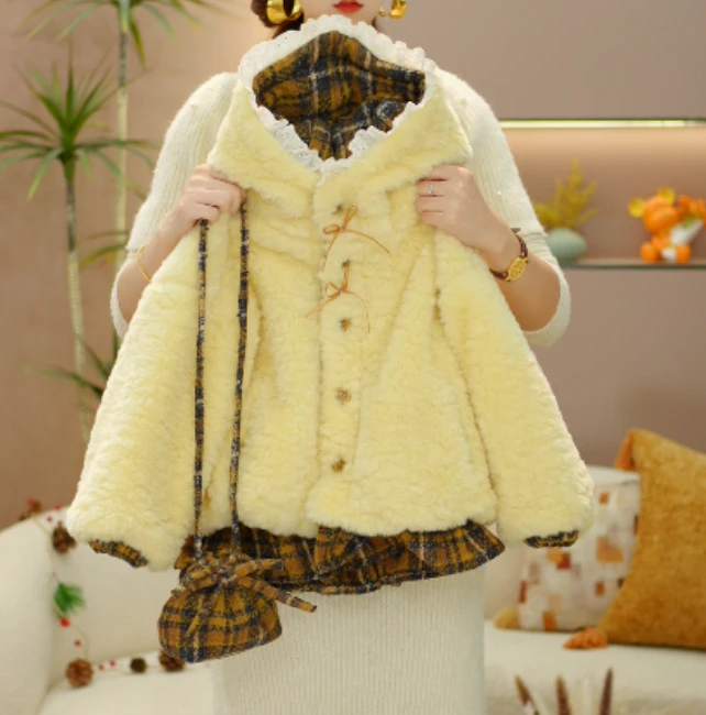 逗小铺【七尚】冬款加毛加厚连帽加绒棉袄洋气女宝时尚韩版棉服Q981