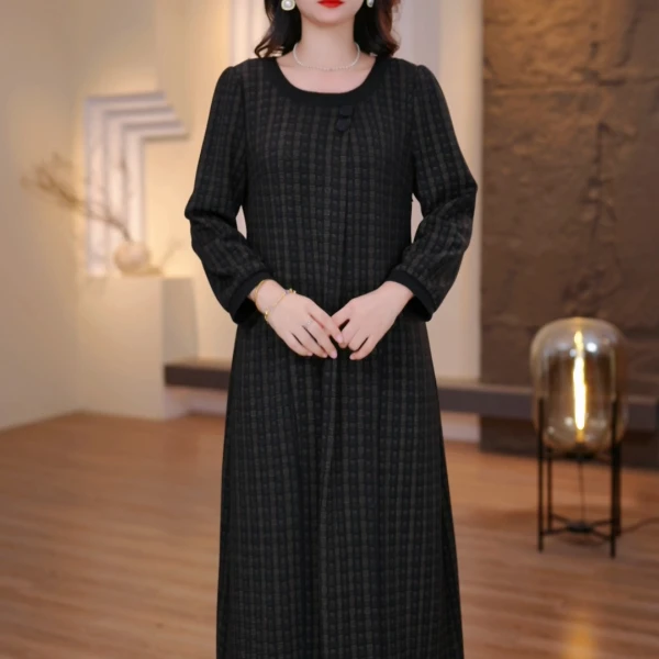2025秋季新款加厚连衣裙大码女装显瘦遮肉减龄妈妈装FY-9212（琴）
