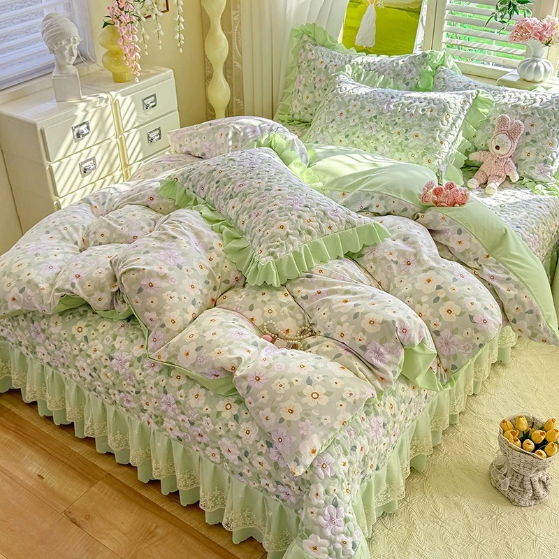 2025新款韩式云朵棉印花床盖四件套（春日阳光）