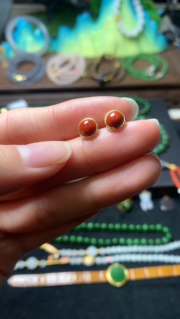 【闪购商品】南红玛瑙耳饰银S925镶嵌耳钉