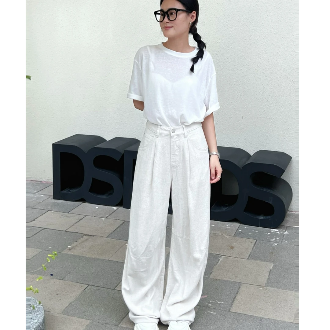 质社原创设计双色无弹时尚麻料宽松裤YS009