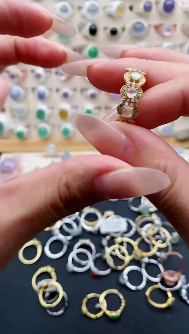 银S925镶嵌戒指翡翠天然缅甸翡翠A货111-3-10