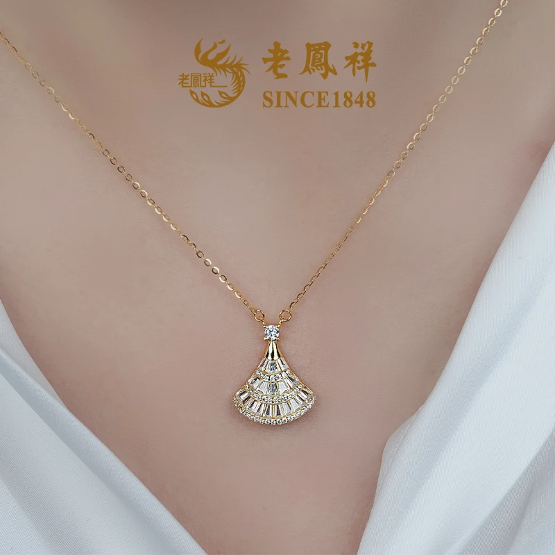 坠链均925银合成锆石 【老鳯祥】舞动裙子项链NL20315G