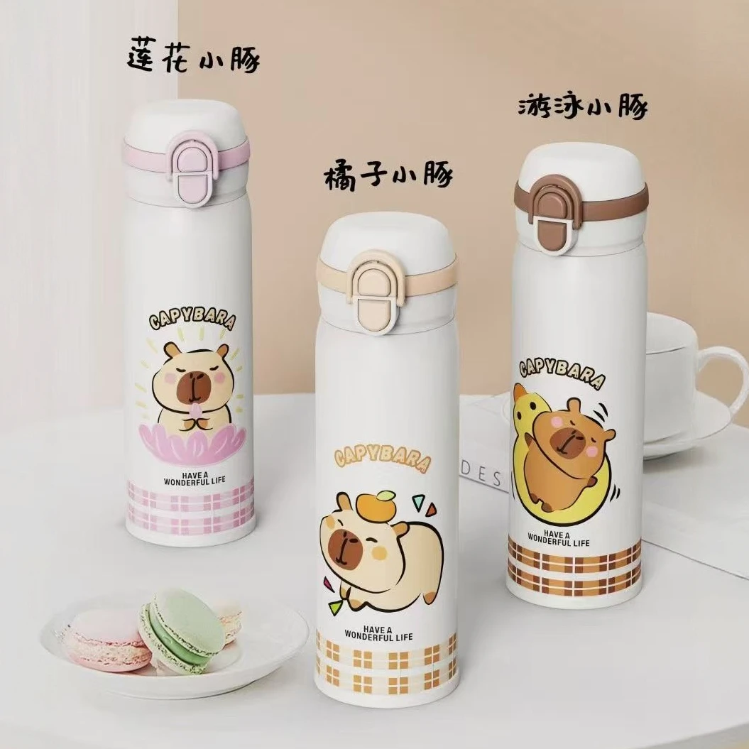 【小慧乱炸】小豚卡皮巴拉双饮弹跳保温杯不锈钢直身学生杯子500ML