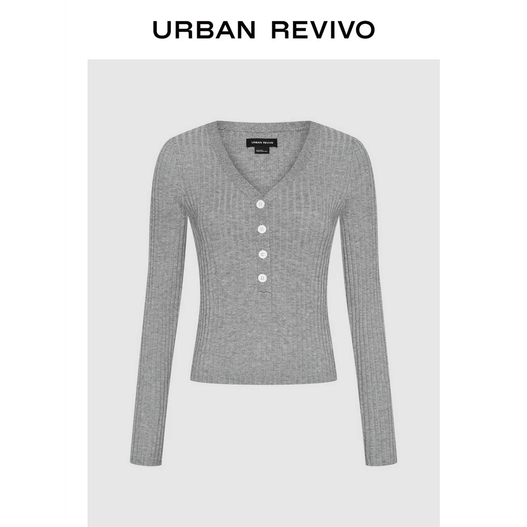 UR2024冬季新款女装时尚气质百搭修身V领长袖针织衫UWM940039