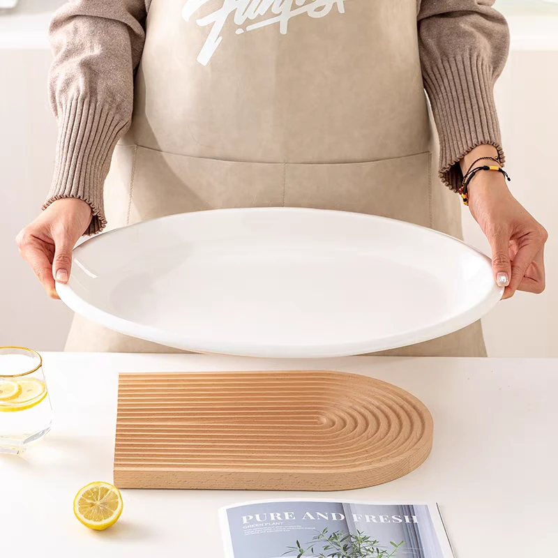 1-2斤鱼蒸盘厚边纯白鱼盘椭圆形陶瓷鱼碟酒店商用大号餐厅餐具