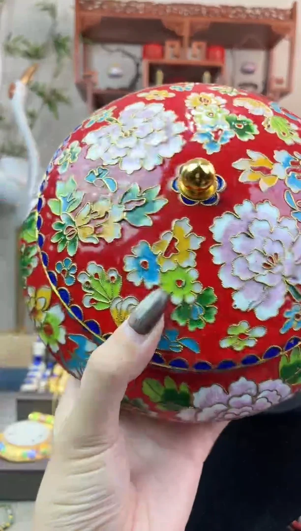 非遗 景泰蓝花丝大罐红色