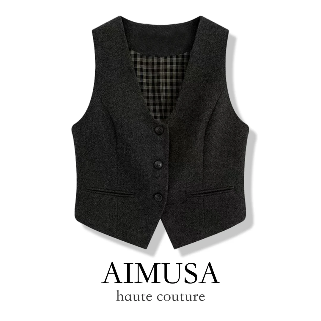 25年新款老钱风灰色西装马甲背心女秋冬新款时髦洋气背心