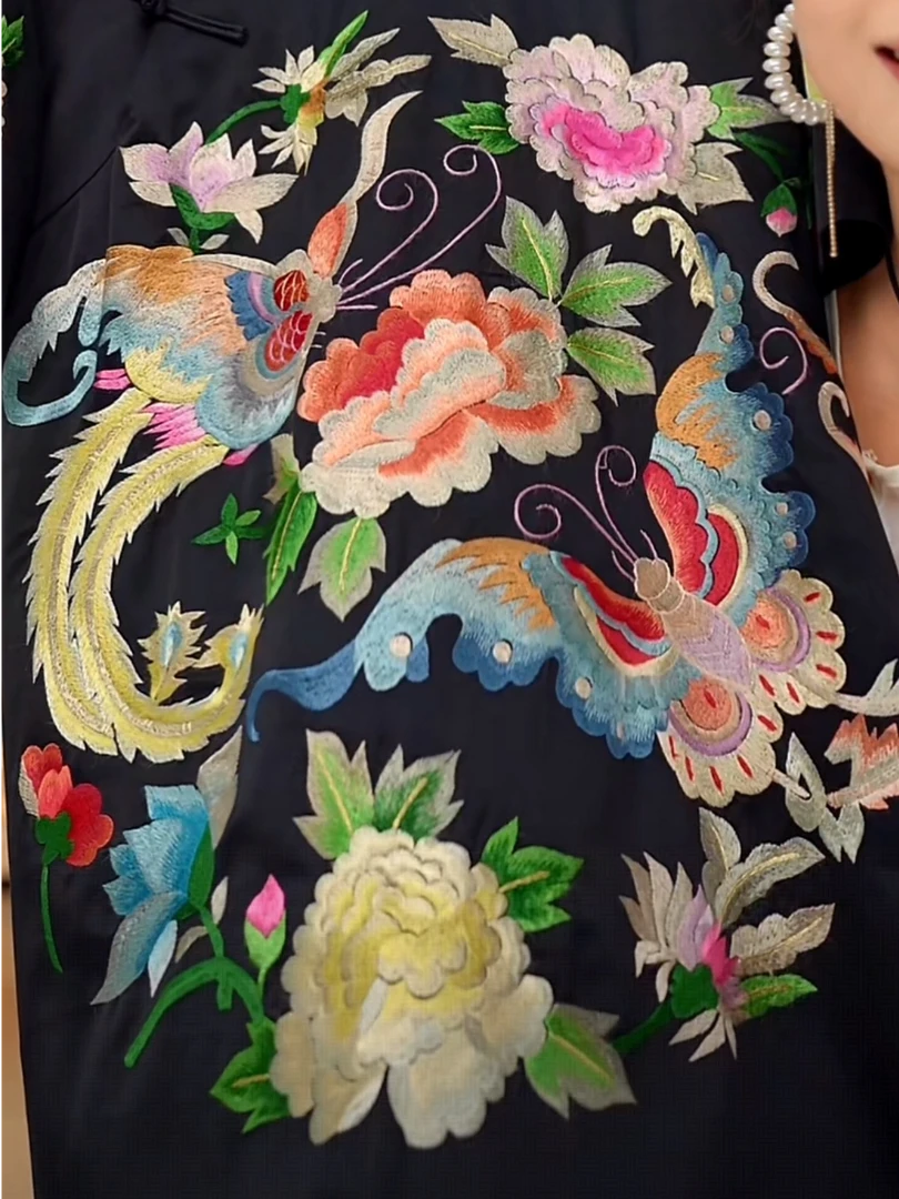 ty-2025新款墨夜凰歌夏季短袖新中式复古拼接时尚连衣裙