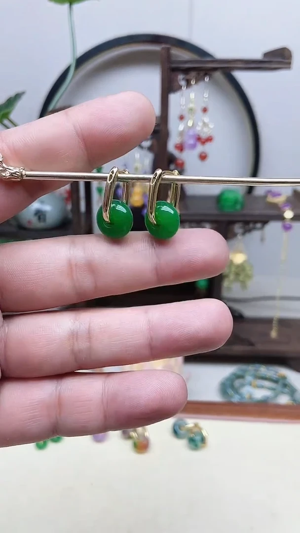 翡翠14K金镶嵌耳饰120号