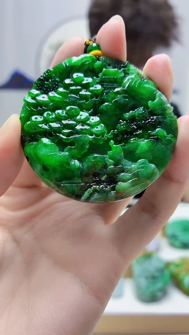 未镶嵌定制翡翠4688zm-毛货挂件128山水