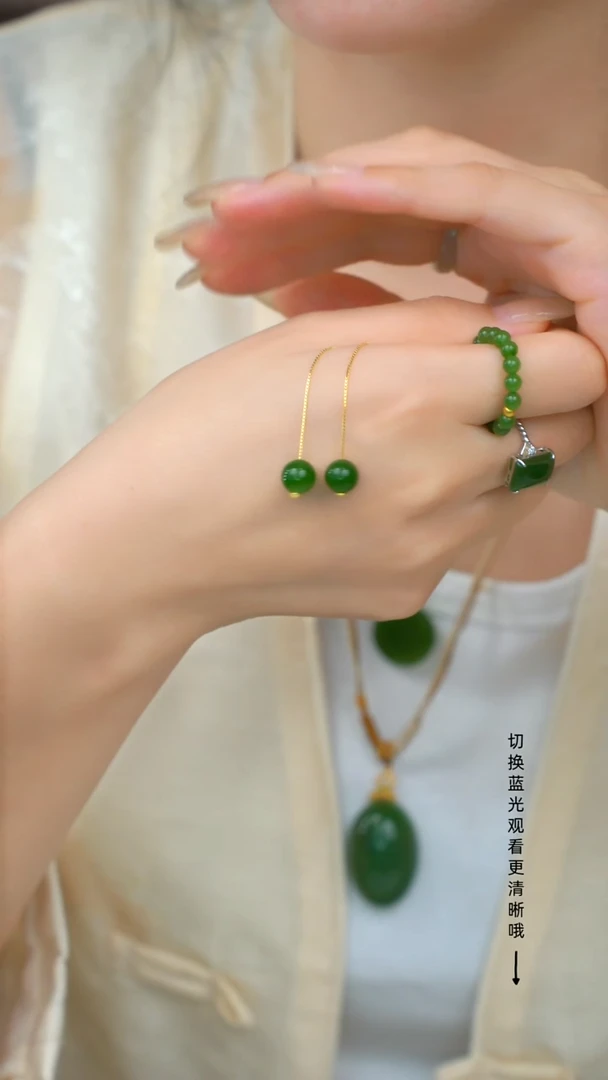 银S925镶嵌和田玉耳坠天然和田玉耳线