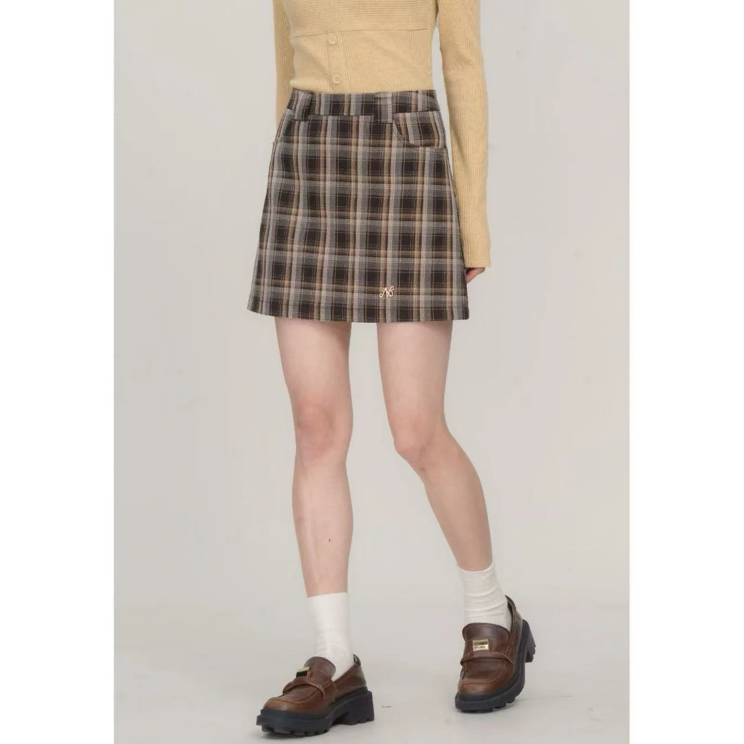 【年中清清】 春季新款复古学院风经典格纹显瘦百搭半身裙 5C229