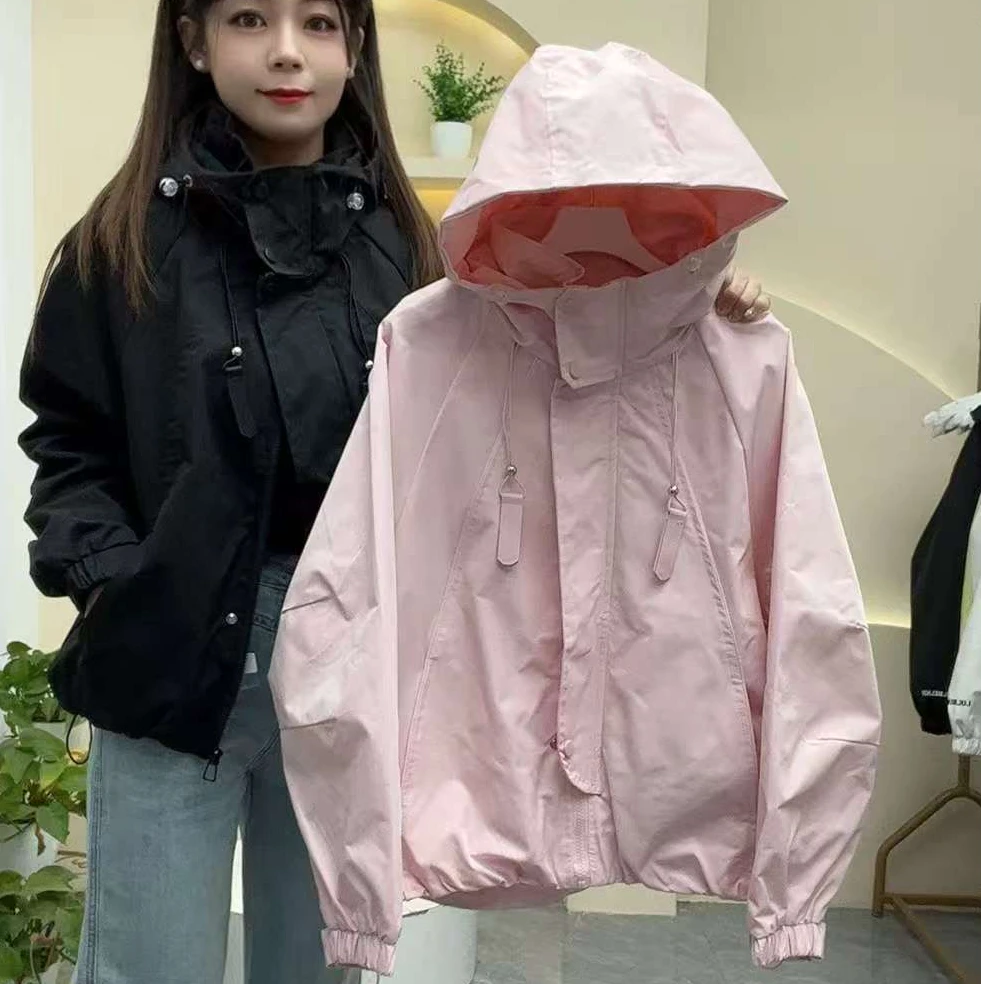 2802#春新款连帽休闲冲锋衣外套（衣长62左右）