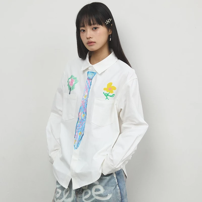 LIGGICC“追梦”|创意设计感蜡笔手绘领带衬衫趣味学院风涂鸦衬衣春