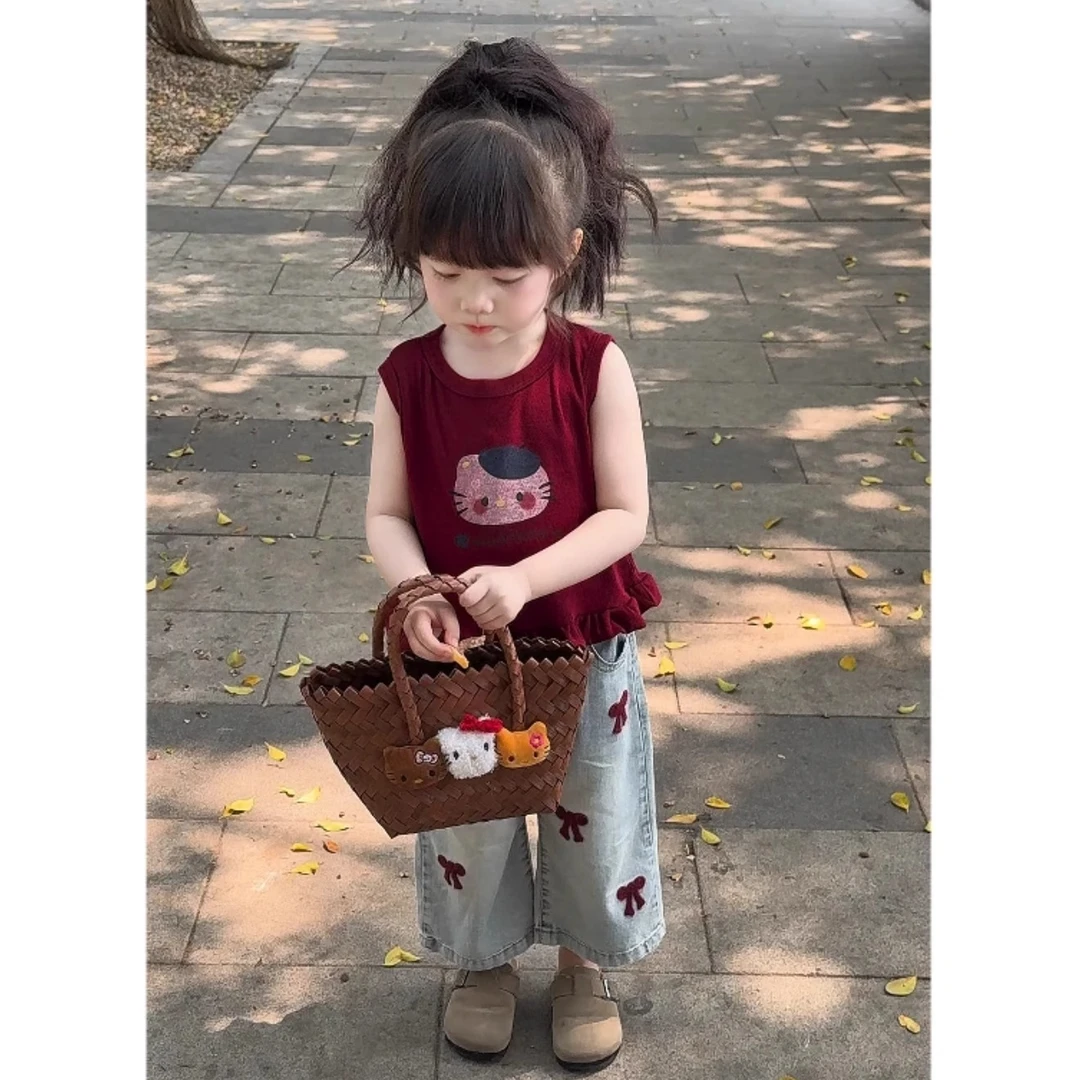 女韩版套头卡通动漫夏季纯色套装女童休闲小童洋气外穿