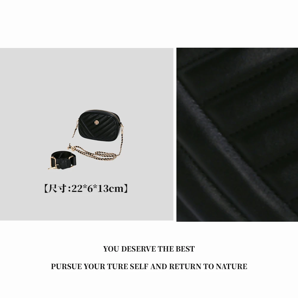 【特特甄选】GQ-25804-黑色绣线小香风单肩包牛皮包绣线时尚女包