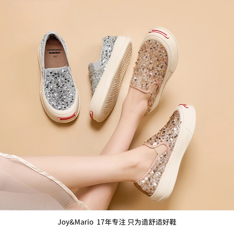 J&M/快乐玛丽乐福鞋春季新款小香风亮片懒人一脚蹬女鞋87857W