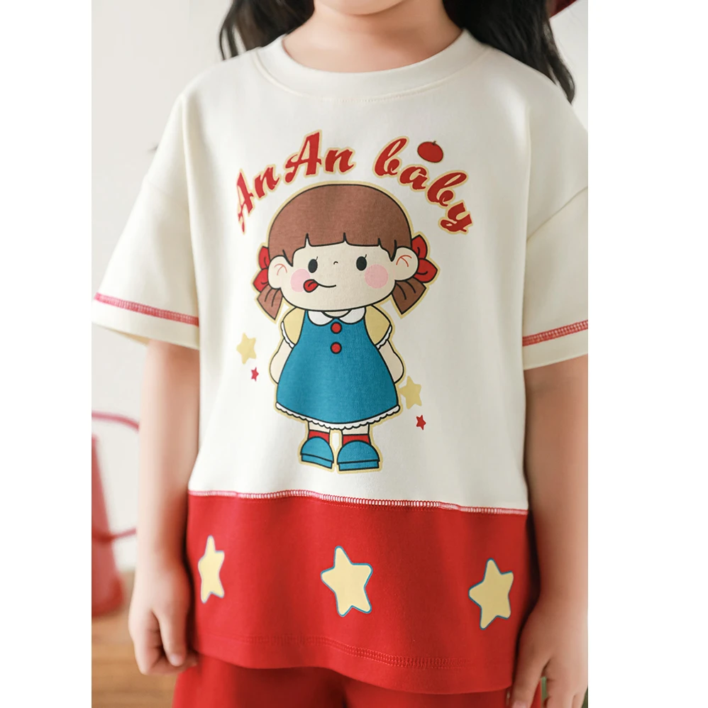 YOEHYAUL/幼悠【萌主安安】夏叁波纯棉休闲女童夏款短袖T恤潮 X5065