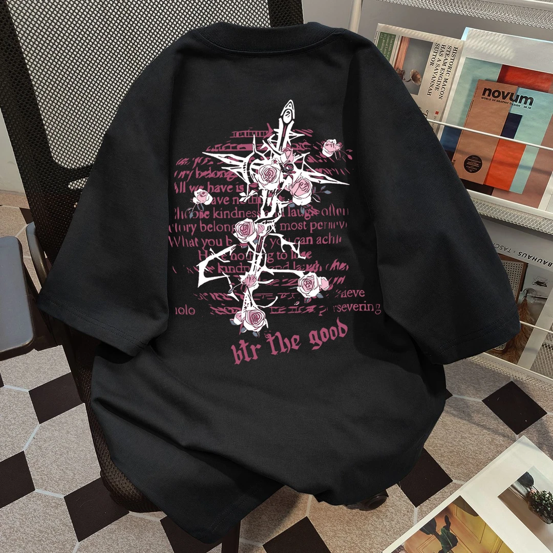 100%纯棉重磅日系慵懒风短袖T恤男女夏季2025新款小众时尚ins上衣