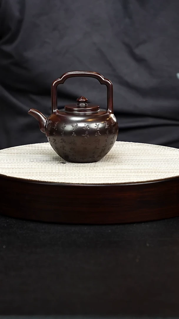茶壶紫砂宜兴原矿纯手工紫砂 提梁 龙山古乌泥