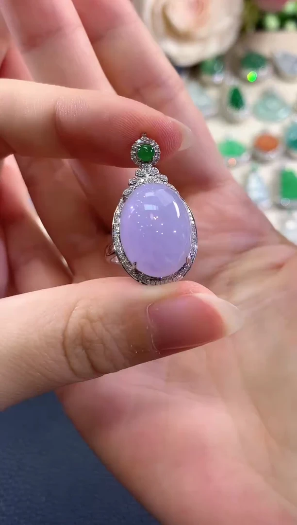 18K金镶嵌戒指翡翠b101紫货有色差