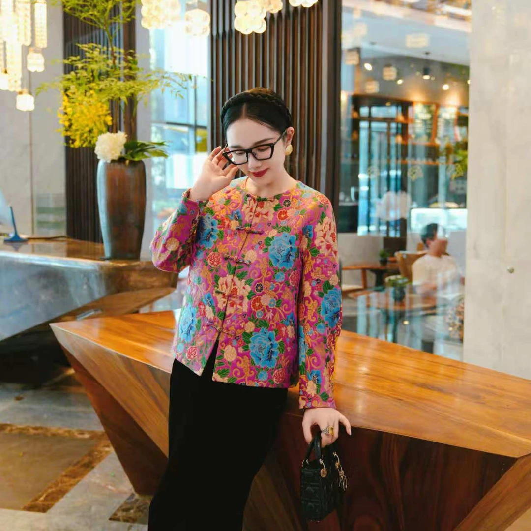 承国风【古法云锦】牡丹外套气质长袖百搭时尚AH32WT132