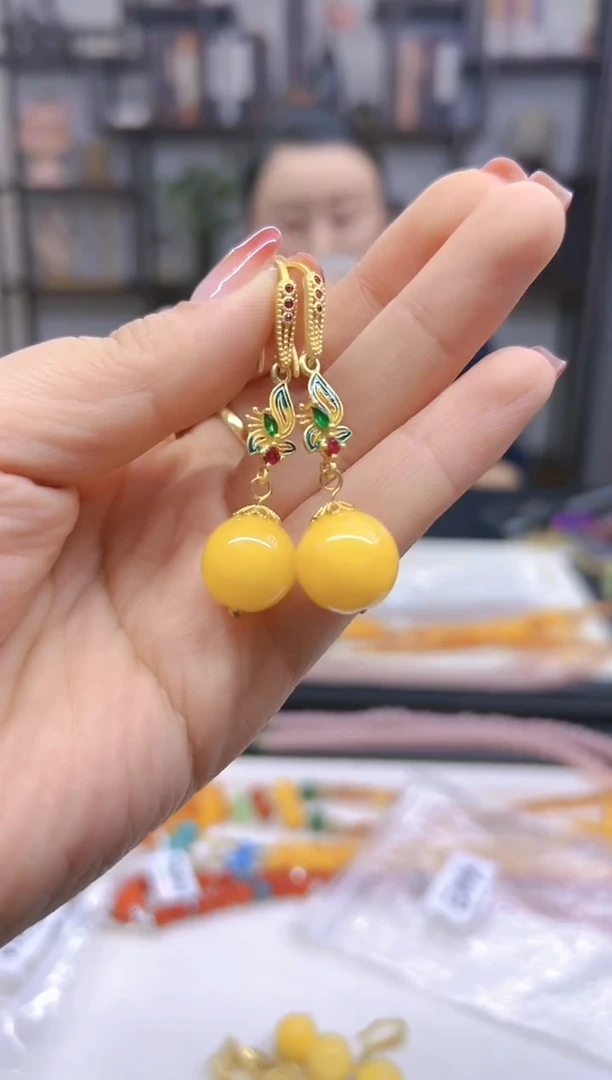 【闪购商品】翡翠耳饰14K金镶嵌耳坠E304