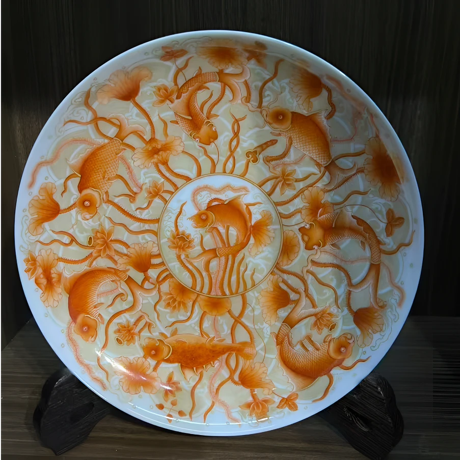 寻山雅玩矾红鱼澡描金高端茶具套组全手工手绘主人杯陶瓷白瓷名窑