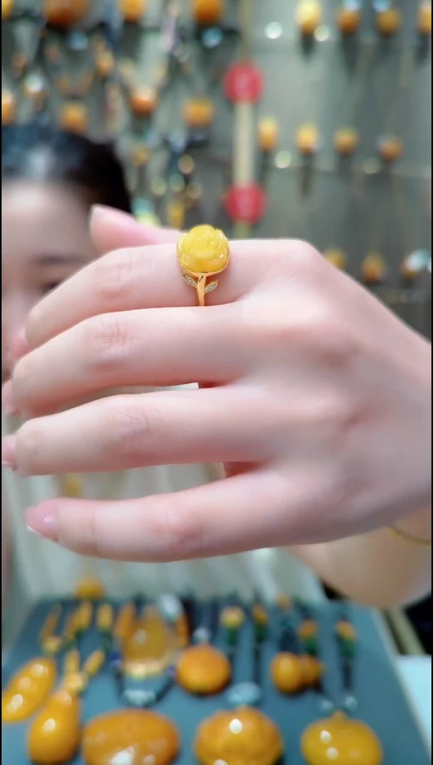 银S925镀金镶嵌蜜蜡珠宝奇石﹣C012蜜蜡戒指