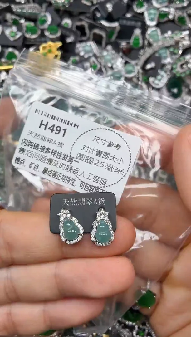 颈饰未镶嵌翡翠H491耳钉
