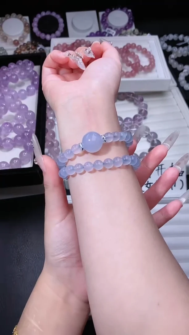 【闪购商品】玛瑙/玉髓手链合金38.3双圈蓝玉髓手串 多样性发其一