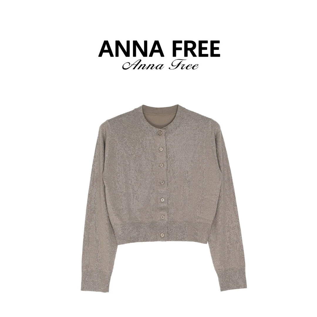 ANNA FREE 满天星烫钻针织修身百搭开衫显瘦毛衣外套圆领Z8806