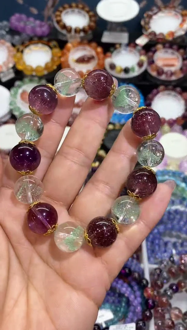 未镶嵌手链水晶紫红超七 翠幽灵13+