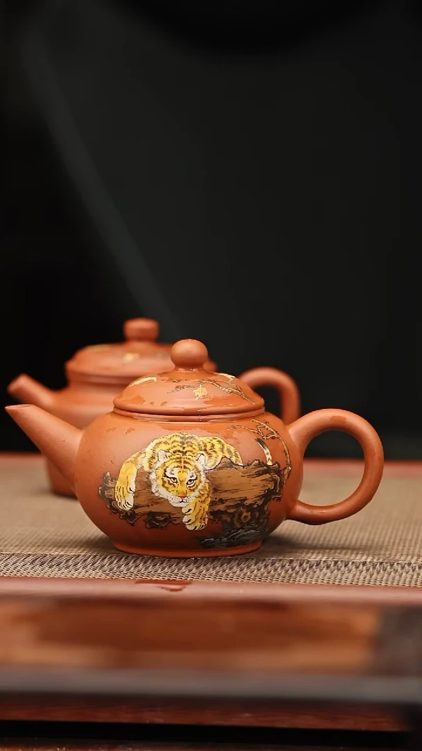 茶壶紫砂稍微矿盖 150毫升 小红泥 水平 猛虎
